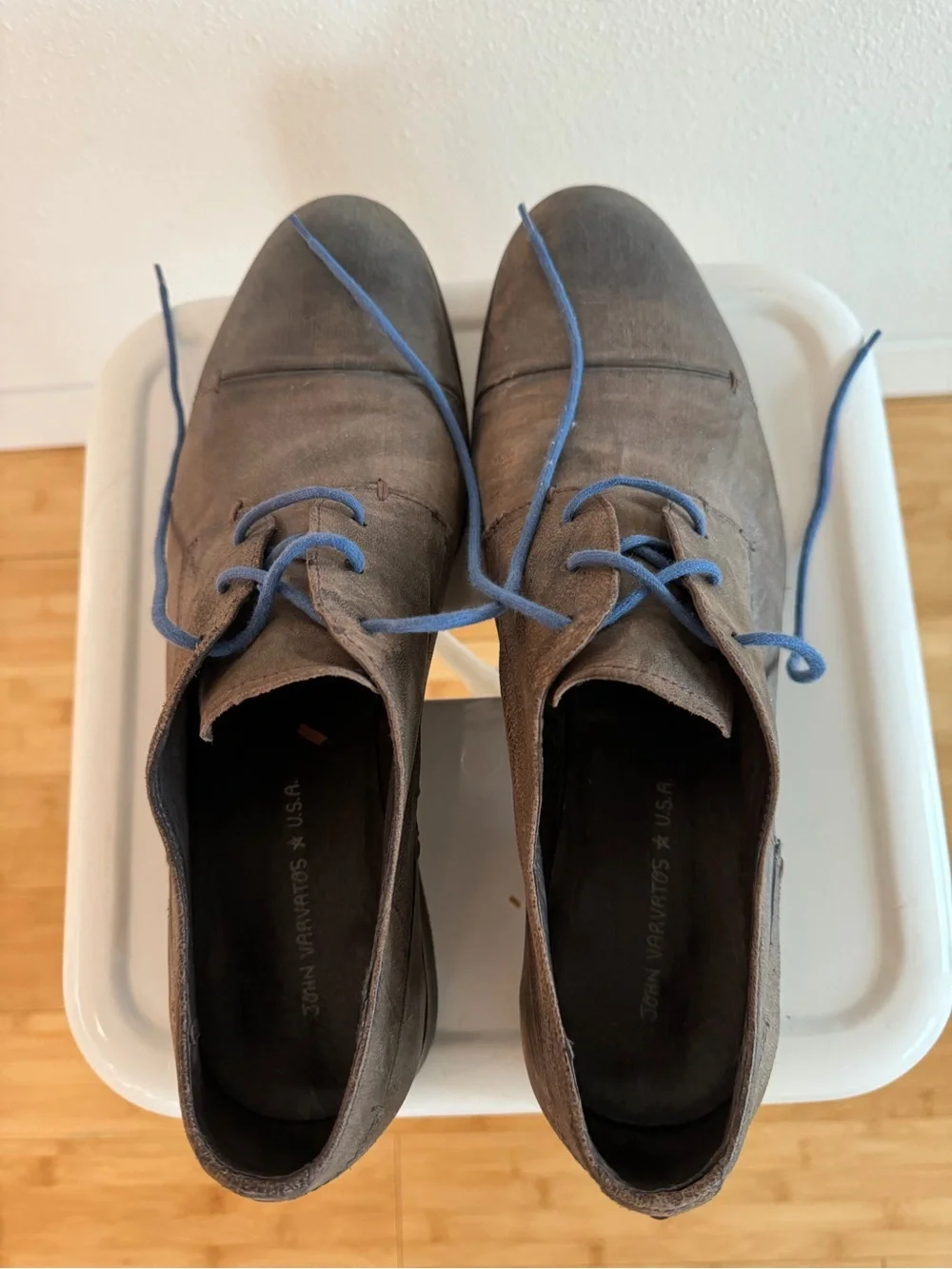 John Varvatos U.S.A. Distressed Brown Leather Cap Toe Oxfords - Size 10